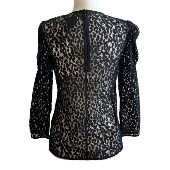 NEW Current/Elliott The Rin Top Black Leopard Lace Sheer LS Womens Sz 1 NWT $248 - Picture 14 of 15